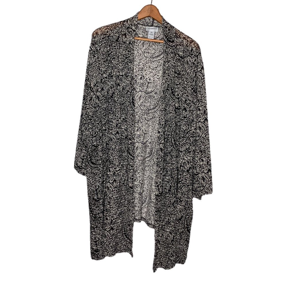 Catherines 4X Black‎ Cream Paisley Stretch Nylon Spandex Cardigan Sweater Plus